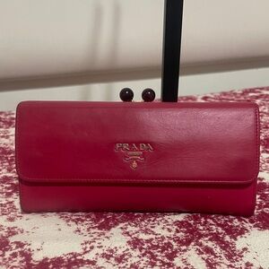 Prada Pink Leather Kisslock Long Wallet